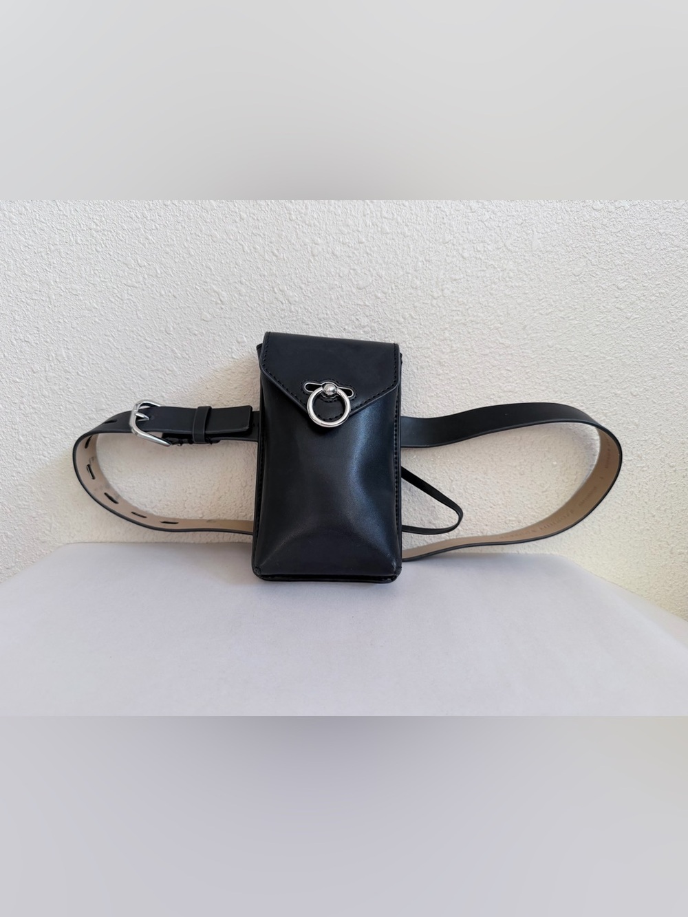 Rebecca Minkoff Black Leather Belt Bag Fanny Pack Size S Silver Ring